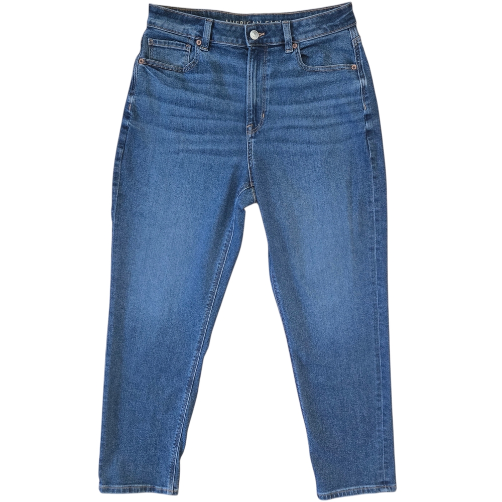 American Eagle Mom Jeans Women Size 8 Regular Blue Medium Wash High Rise Stretch